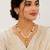 Pearl Beaded Necklace Set with Gold-Tone Pendant, Black Beads, Earrings Included, Traditional Indian Style