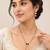 Pearl Necklace Set with Ruby Red and Emerald Green Beads, Gold-Toned Pendant, Earrings Included