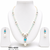 Pearl Necklace Set with Blue Stone Pendant and Drop Earrings, White, Silver-Tone