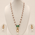 Pearl Necklace Set with Ruby Red and Emerald Green Beads, Gold-Toned Pendant, Earrings Included
