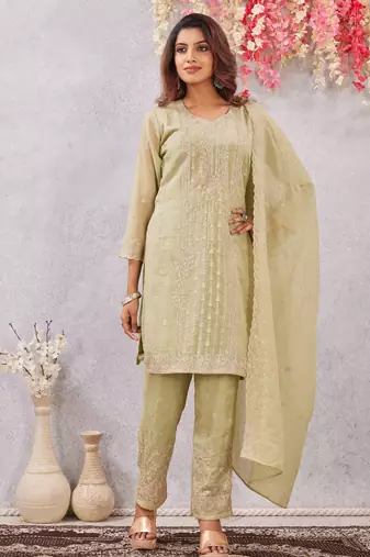Pista siroski work crunchy straight cut dress material unstitched