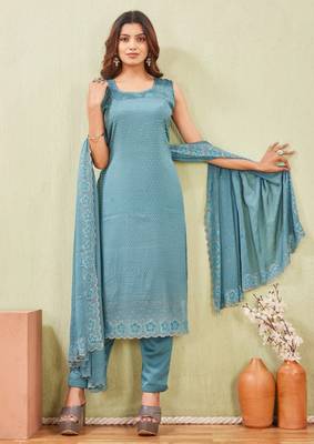 Rama siroski work rangoli straight cut dress material unstitched 6