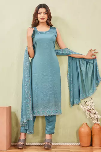 Rama siroski work rangoli straight cut dress material unstitched