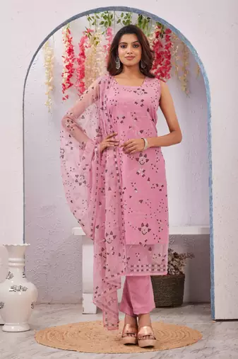 Onion siroski work rangoli straight cut dress material unstitched