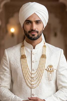   groom sherwani necklace moti mala layered for wedding | groom mala with brooch set 6