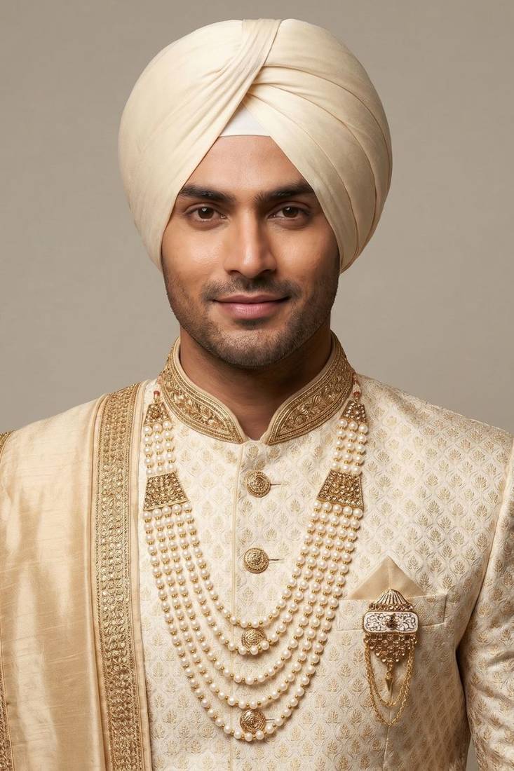   groom sherwani necklace moti mala layered for wedding | groom mala with brooch set