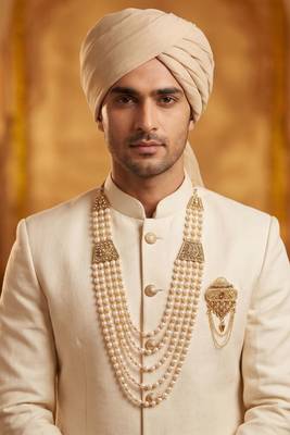   groom sherwani necklace moti mala layered for wedding | groom mala with brooch set 6