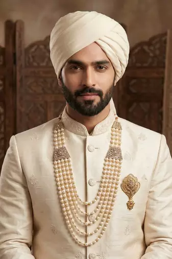   groom sherwani necklace moti mala layered for wedding | groom mala with brooch set