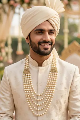   pearl beads dulha groom sherwani mala for   for wedding | layered mala | perfect for groom