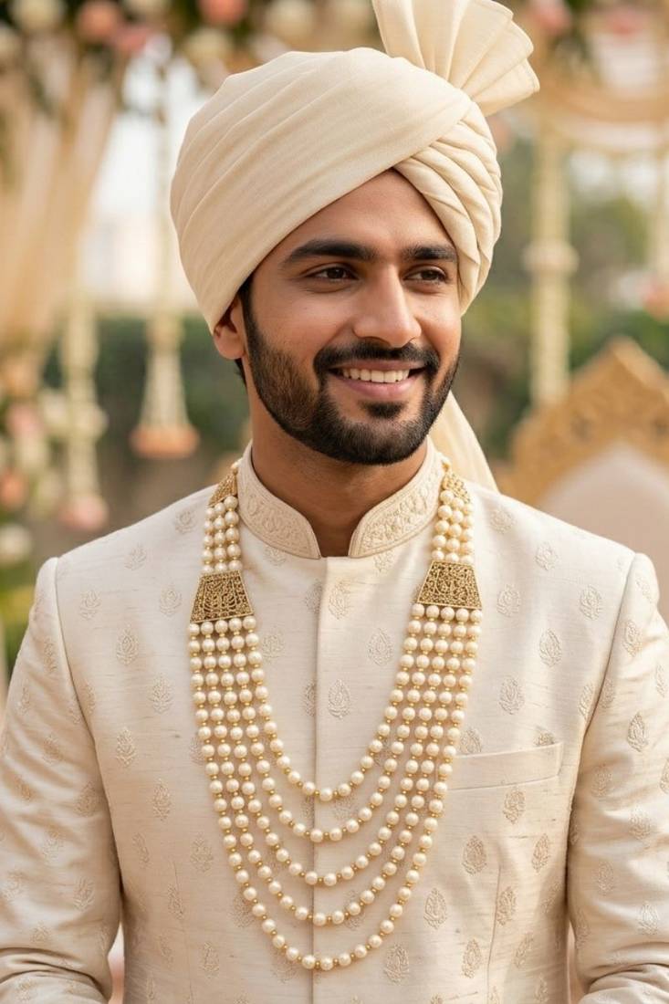   pearl beads dulha groom sherwani mala for   for wedding | layered mala | perfect for groom