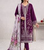 Wine color embroideried blended cotton semi stitched salwar suit
