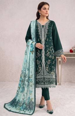 Dark sea green embroidered cotton salwar suit 1