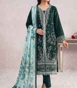 Dark sea green embroidered cotton salwar suit
