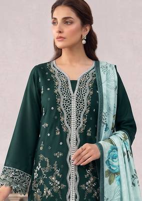 Dark sea green embroidered cotton salwar suit 2
