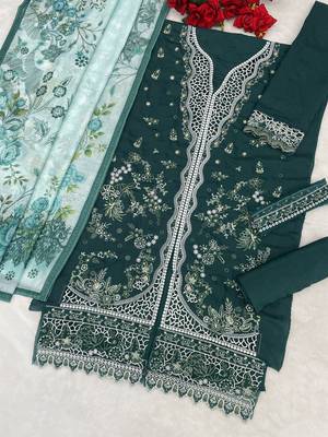 Dark sea green embroidered cotton salwar suit 3