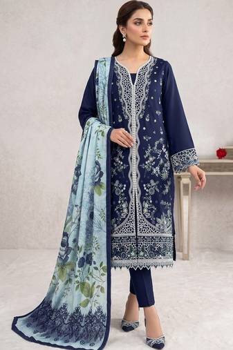 Blue embroidered cotton salwar suit