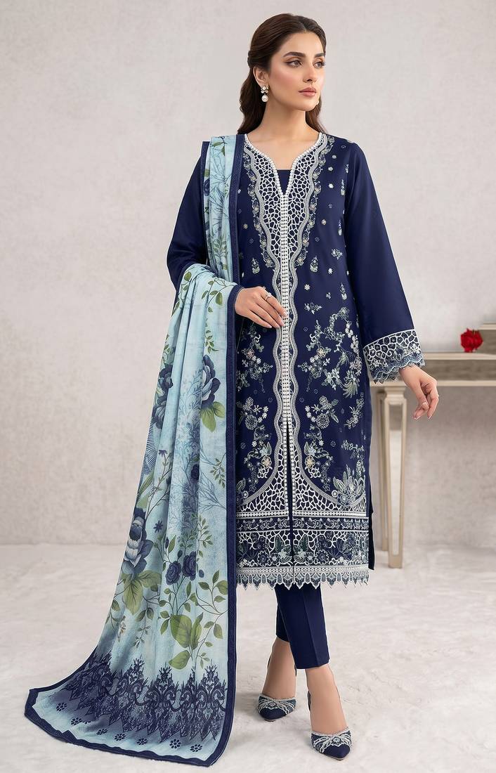 Blue embroidered cotton salwar suit