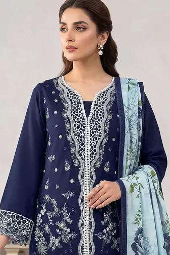 Blue embroidered cotton salwar suit