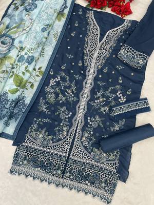 Blue embroidered cotton salwar suit 3