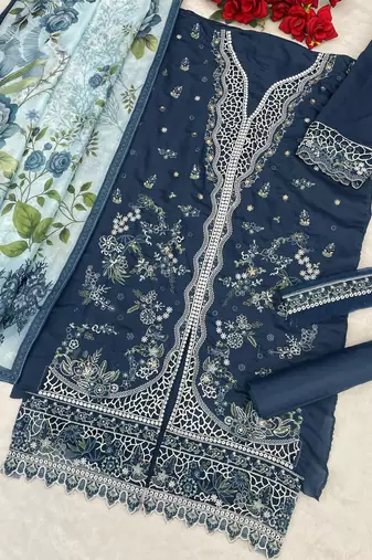 Blue embroidered cotton salwar suit