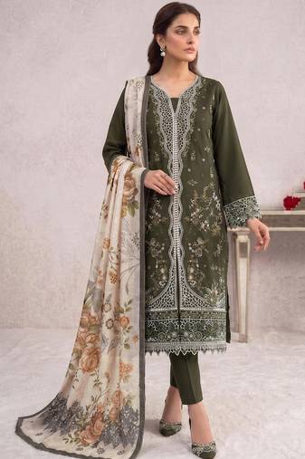 Mehendi embroidered cotton salwar suit
