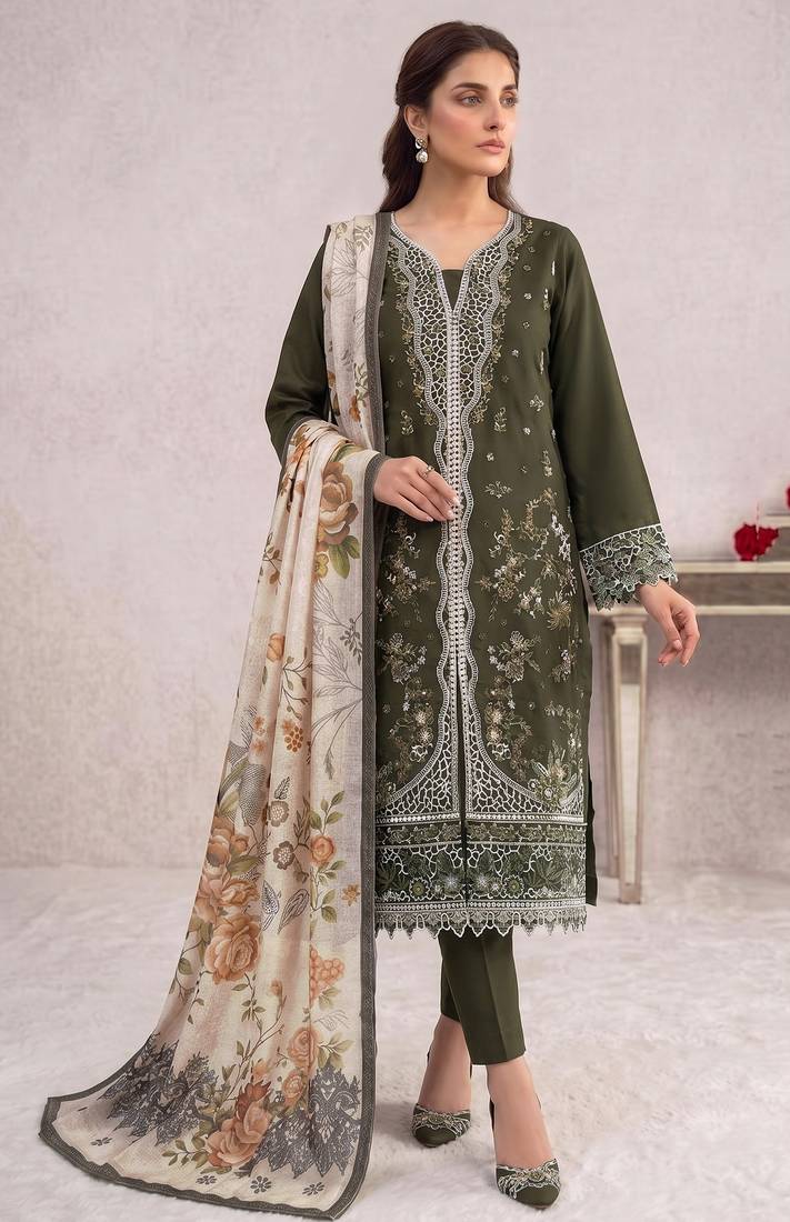 Mehendi embroidered cotton salwar suit