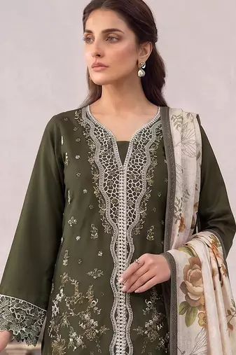 Mehendi embroidered cotton salwar suit