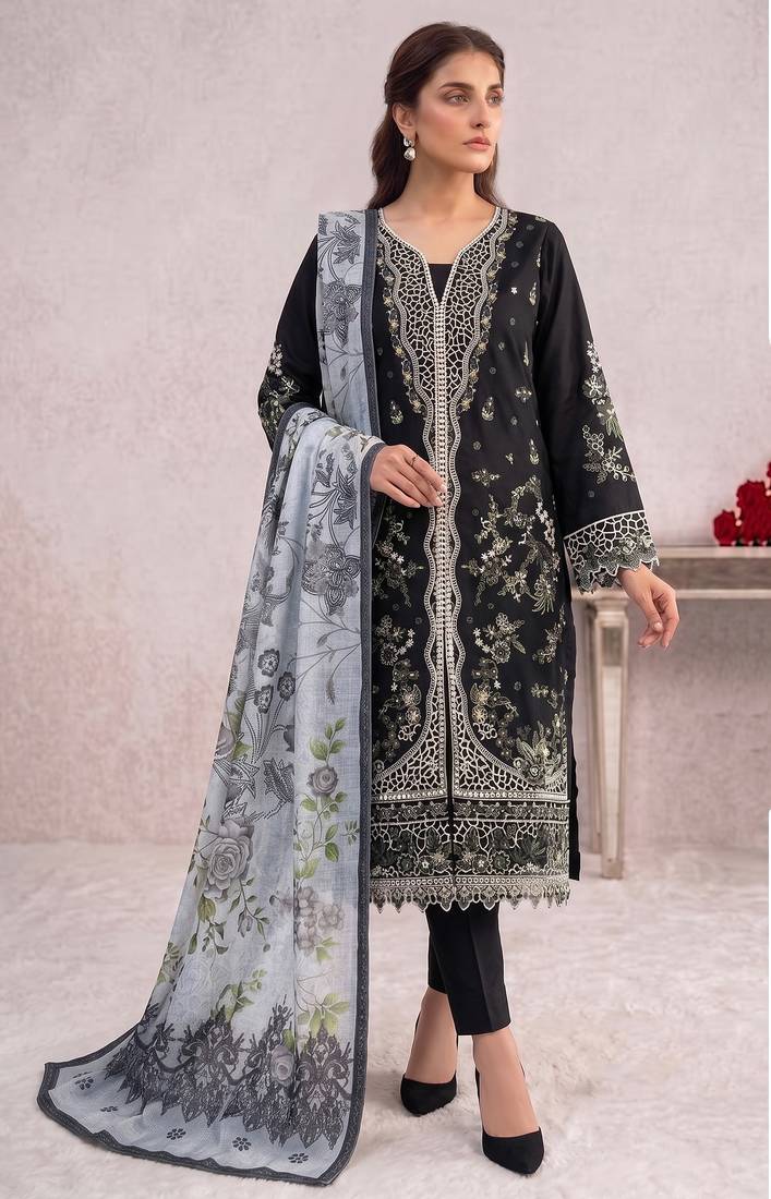 Black embroidered cotton salwar suit
