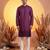 Men purple silk blend embroidered straight kurta