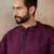 Men purple silk blend embroidered straight kurta