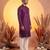 Men purple silk blend embroidered straight kurta