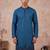 Men blue silk blend embroidered straight kurta