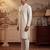 Men off white silk blend embroidered straight kurta