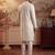 Men off white silk blend embroidered straight kurta