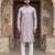 Men lavender silk blend embroidered straight kurta