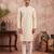 Men off white silk blend embroidered straight kurta