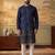 Men blue silk blend embroidered straight kurta