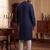 Men blue silk blend embroidered straight kurta
