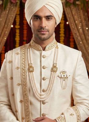   groom sherwani necklace moti mala layered for wedding | groom mala with brooch set 6