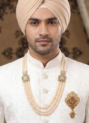   groom sherwani necklace moti mala layered for wedding | groom mala with brooch set 6