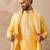 Men yellow silk blend woven design floral straight kurta with dupatta