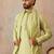 Men green jacquard woven design floral straight kurta with dupatta