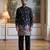 Men black silk blend embroidered straight kurta sets