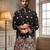Men black silk blend embroidered straight kurta sets