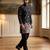 Men black silk blend embroidered straight kurta sets
