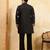 Men black silk blend embroidered straight kurta sets