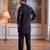 Men black silk blend embroidered straight kurta sets
