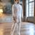 Men white silk blend embroidered straight kurta sets