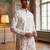 Men white silk blend embroidered straight kurta sets