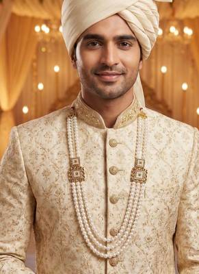   pearl beads dulha groom sherwani mala for   for wedding | layered mala | perfect for groom 5